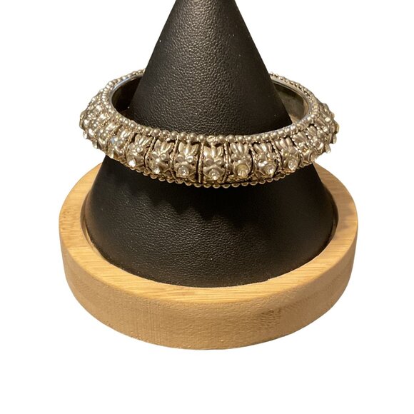 Vintage Silver Bangle Bracelet With Rhinestones - Picture 1 of 3